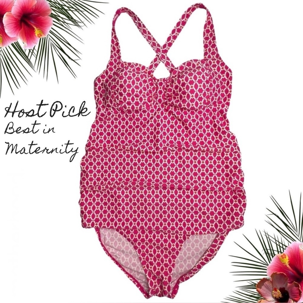 Oh Baby by Motherhood Swim Bathing Suit Geometric Print Pink White Medium M - Picture 14 of 14